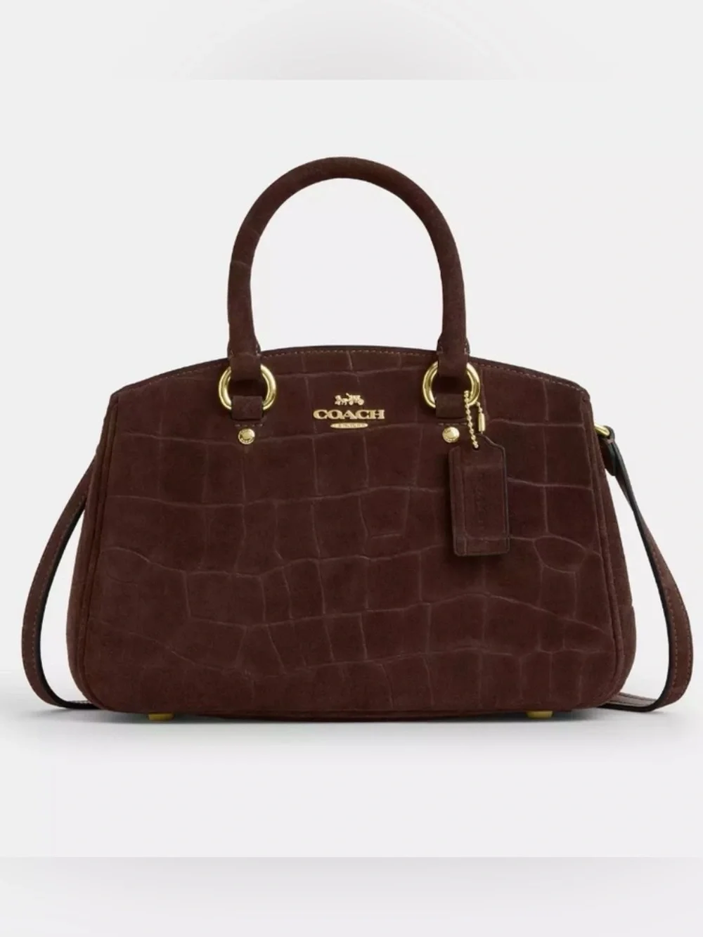 🤎Coach PreOwned Vintage Brown Maple  Savannah Small Carryall Suede Croc-Embossed